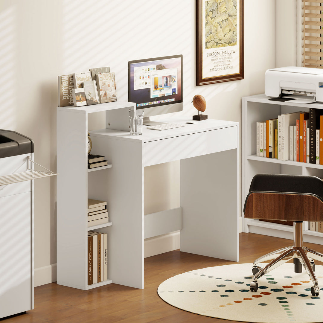 Desk with Storage, Computer Desk with 3 Open Shelves and Drawer, Works