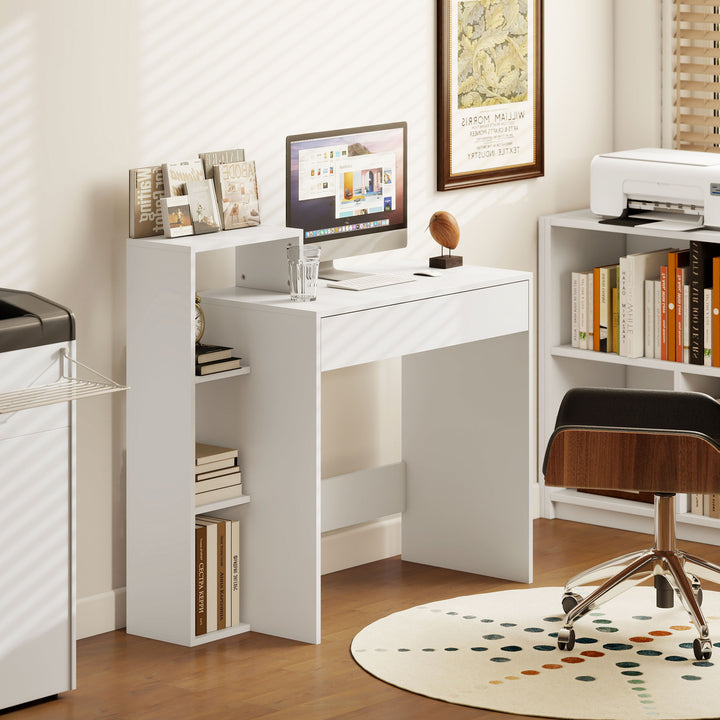Desk with Storage, Computer Desk with 3 Open Shelves and Drawer, Works