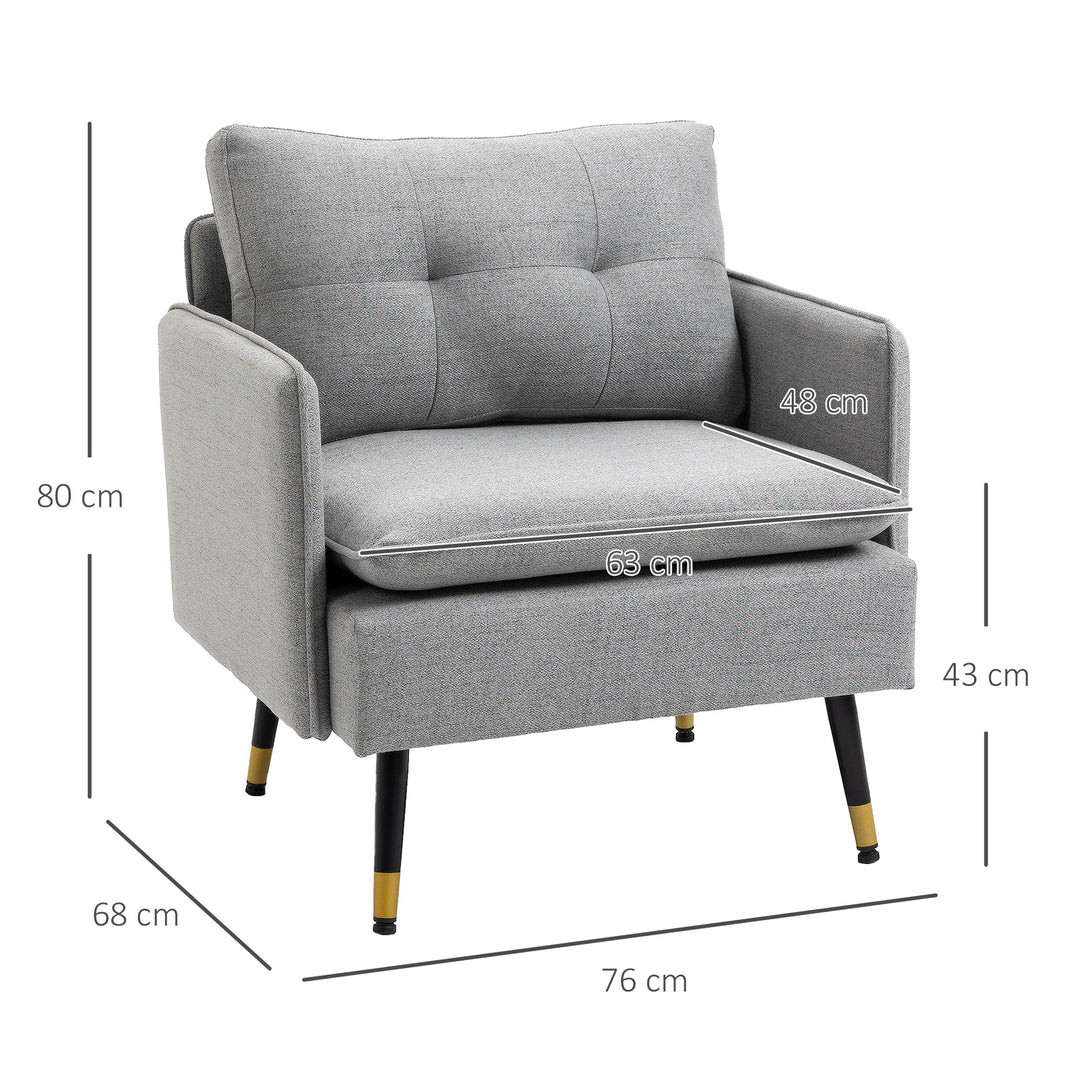 Modern Accent Chair, HOMCOM Upholstered Button Tufted Occasional Chair for Living Room and Bedroom, Grey | Aosom UK