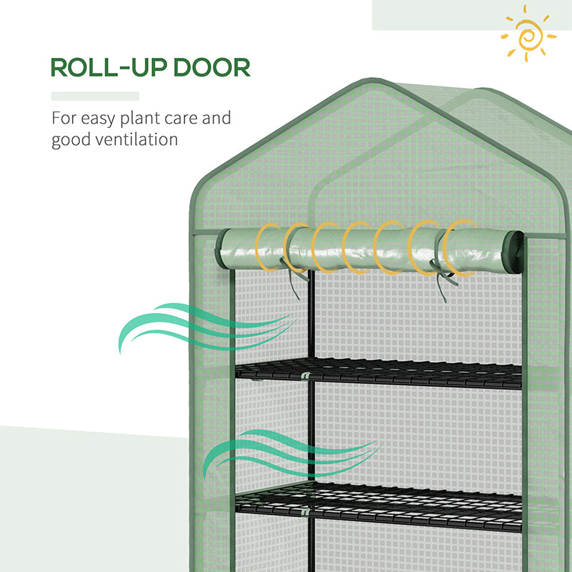 5 Tier Widened Mini Greenhouse with Reinforced PE Cover, Portable Indoor Outdoor Green House with Roll-up Door and Wire Shelves, 193H x 90W x 49Dcm, Green