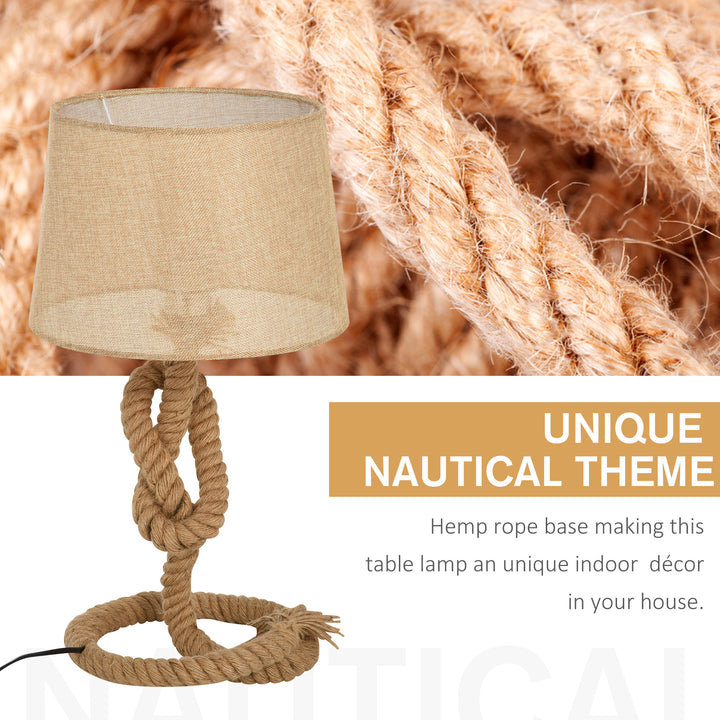 HOMCOM Nautical Style Rope-Base Table Lamp w/ Fabric Lampshade Metal Frame Power Switch Unique Lighting Furnishing Living Room Beige | Aosom UK