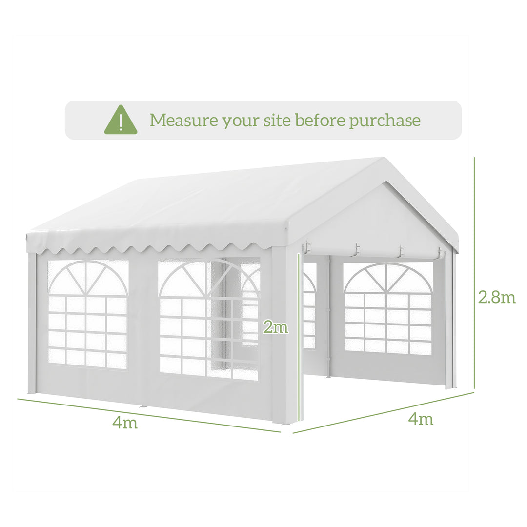 4m x 4m Marquee Party Tent, Heavy Duty Wedding Canopy with Sidewalls, Doors, Windows, Galvanised Garden Gazebo for Parties Events, White