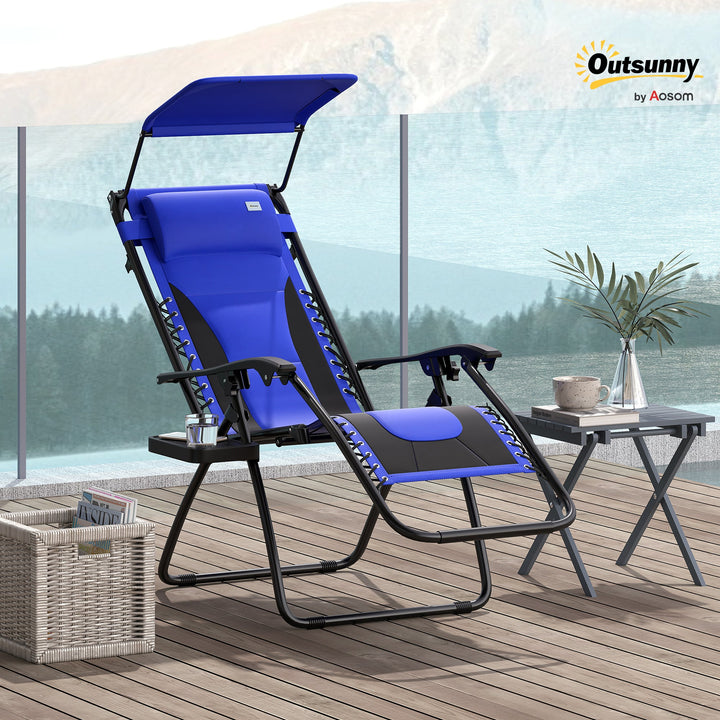 Zero Gravity Lounger Chair, Folding Reclining Patio Chair with Shade Cover, Padded Seat, Cup Holder, Soft Cushion and Headrest for Poolside, Camping