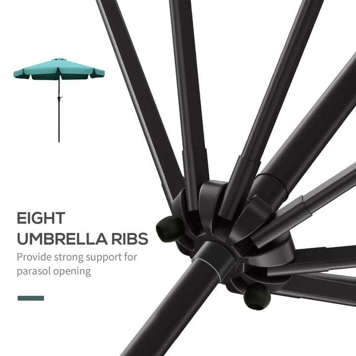 2.7m Patio Parasol Garden Umbrellas Outdoor Sun Shade Table Umbrella with Tilt, Crank, 8 Ribs, Ruffles, Green