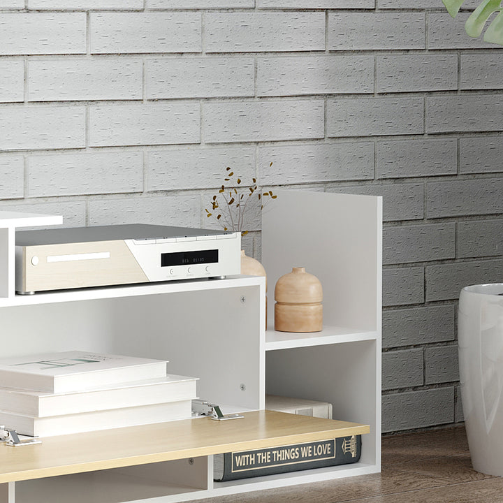 TV Cabinet with Wall Shelf for Wall-Mounted 65" TVs or Standing 40" TVs - White and Natural