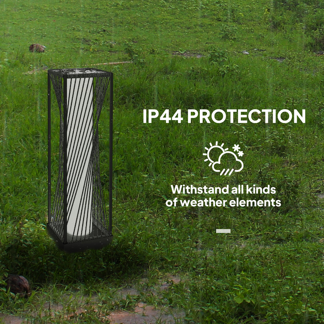 Garden Rattan Lamp, 77 cm Tall Solar Rattan Floor Lamp, Solar Garden Light with Auto On/Off LED Lights, IP44 Waterproof for Outdoor, Porch, Pathway, Deck, Grey