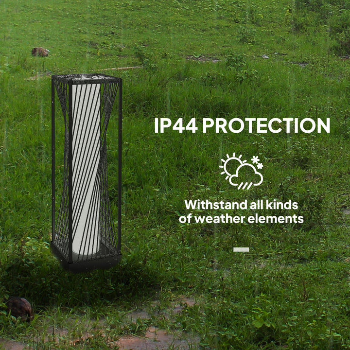 Garden Rattan Lamp, 77 cm Tall Solar Rattan Floor Lamp, Solar Garden Light with Auto On/Off LED Lights, IP44 Waterproof for Outdoor, Porch, Pathway, Deck, Grey