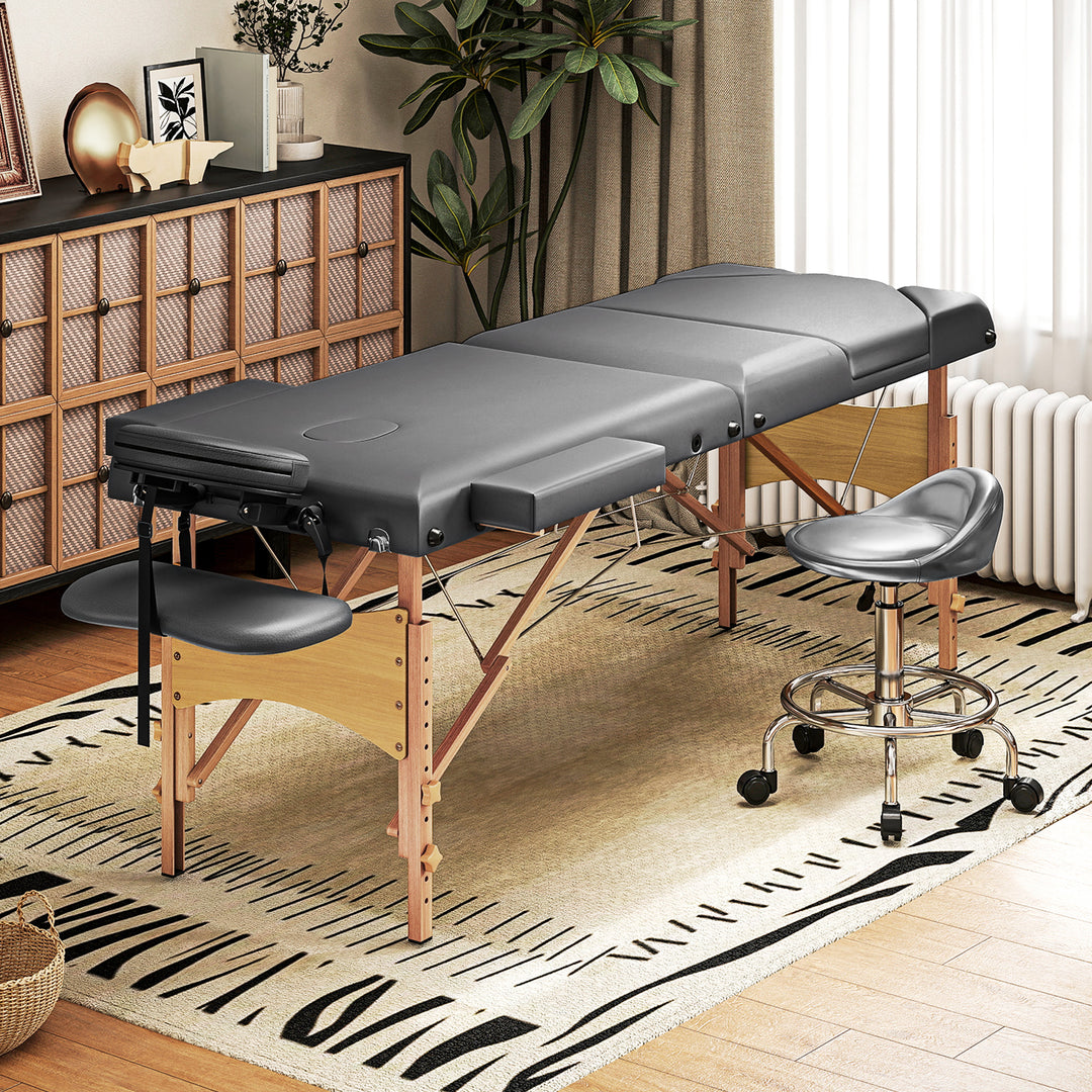 Foldable Massage Table with Beech Wood Legs - Grey