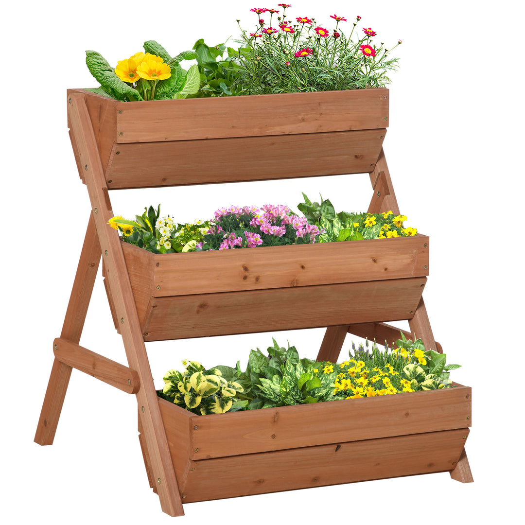 MCL 3 Tier Raised Garden Bed Wooden Elevated Planter Box Kit, 66L for Flower, Vegetable, Herb, 65x75x78cm, Brown