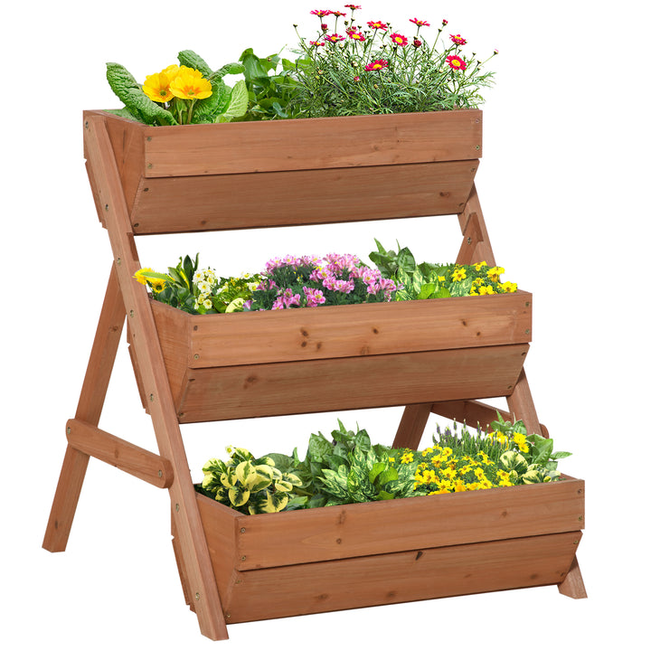 MCL 3 Tier Raised Garden Bed Wooden Elevated Planter Box Kit, 66L for Flower, Vegetable, Herb, 65x75x78cm, Brown