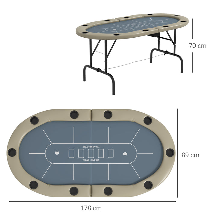 10 Player Folding Poker Table, with Cup Holders, Cushioning Edge, Brown and Blue