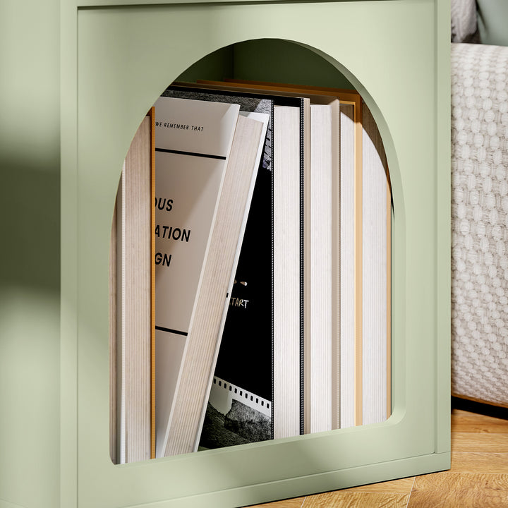 Bedside Table with 2 Open Compartments - Light Green