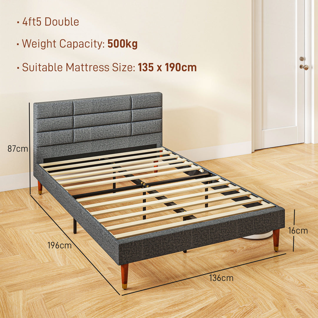 HOMCOM 4ft5 Upholstered Double Platform Bed Frame with Underbed Storage Tufted Headboard Wood Slat No Box Spring Needed