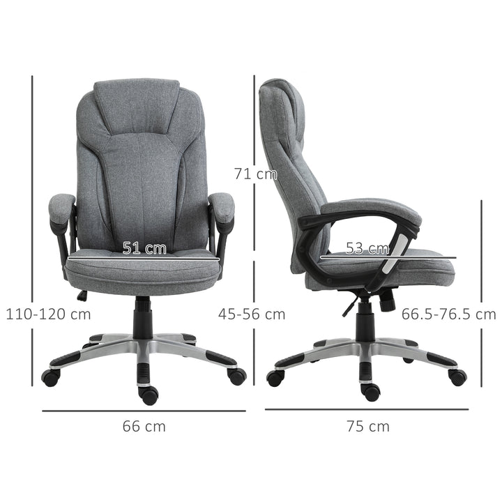 Office Chair, Linen Fabric Desk Chair, Height Adjustable Computer Chair with Padded Armrests, Swivel Wheels and Tilt Function, Grey