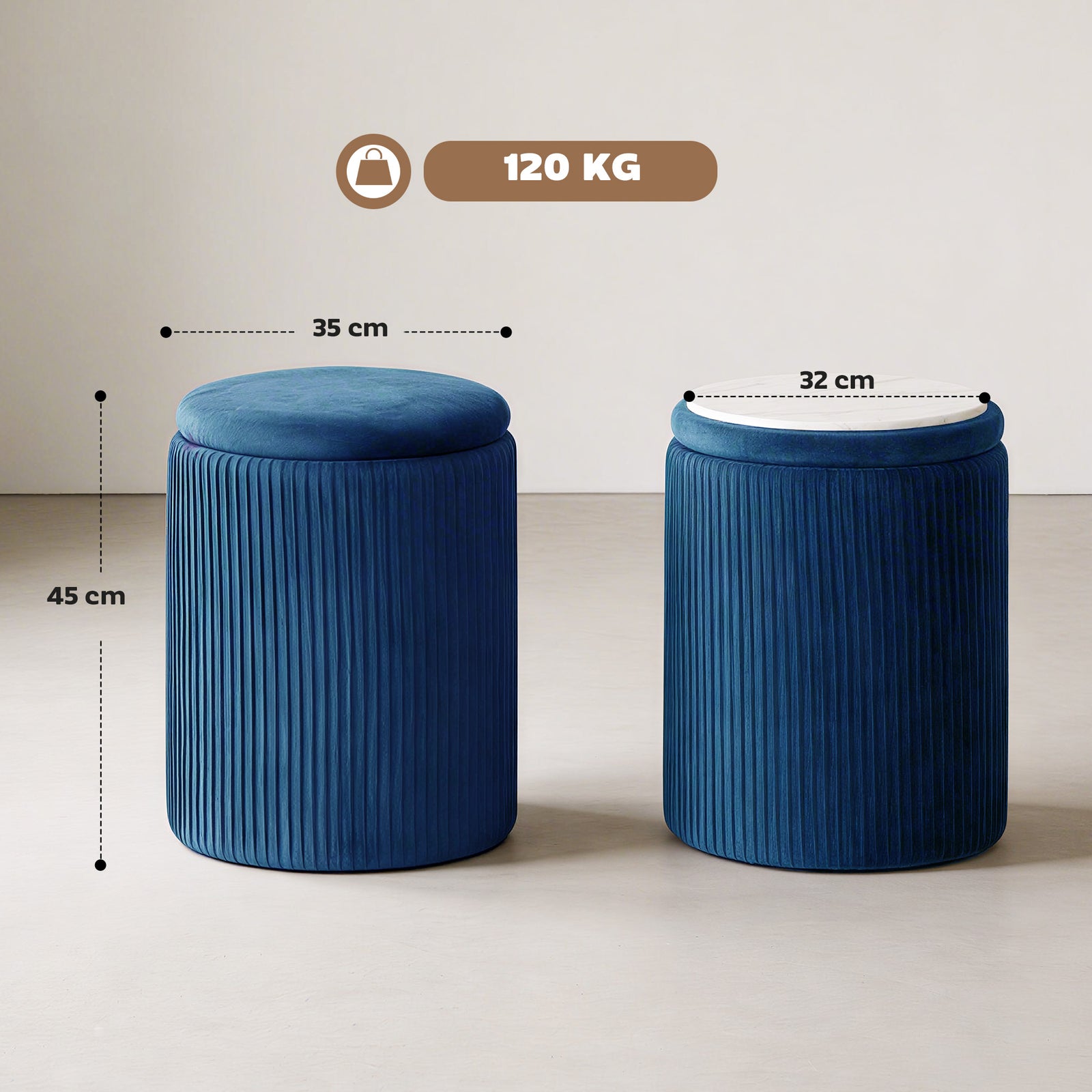 Storage Ottoman Modern Velvet Round Foot Stool for Living Room Bedroom