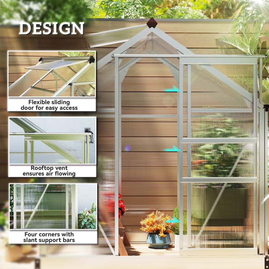 Polycarbonate Greenhouse, Large Walk-In Green House with Slide Door an