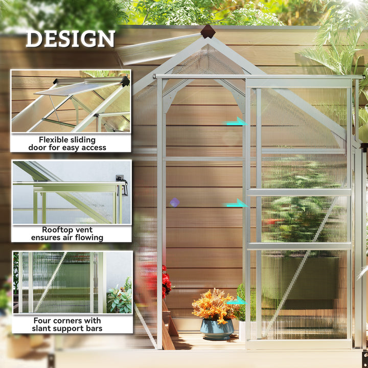 Polycarbonate Greenhouse, Large Walk-In Green House with Slide Door an