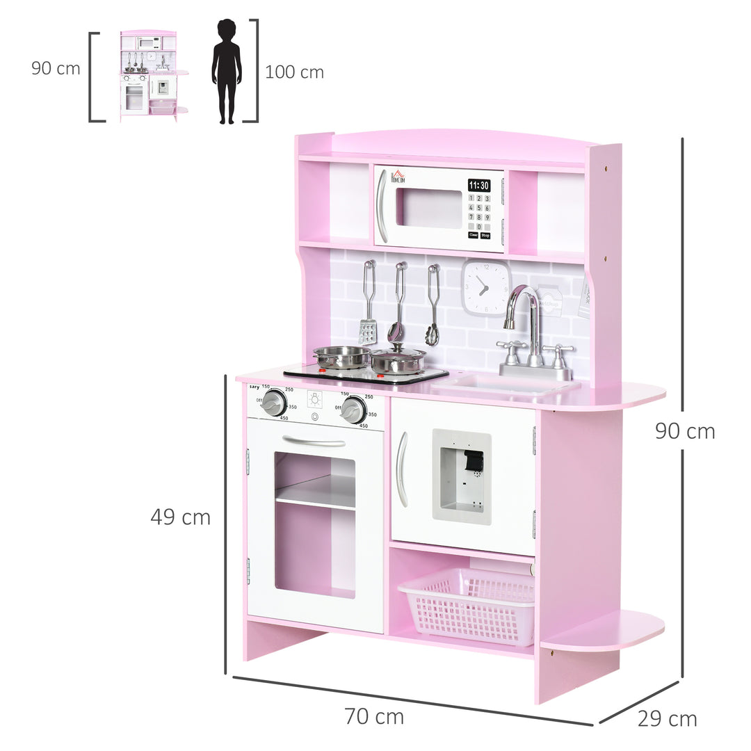 Kids Kitchen Playset, with Lights, Sounds, Microwave, Sink and Storage - Pink