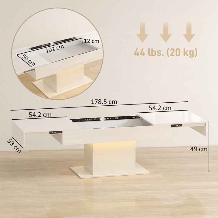 Extendable Coffee Table with LED Lights and Storage - High Gloss