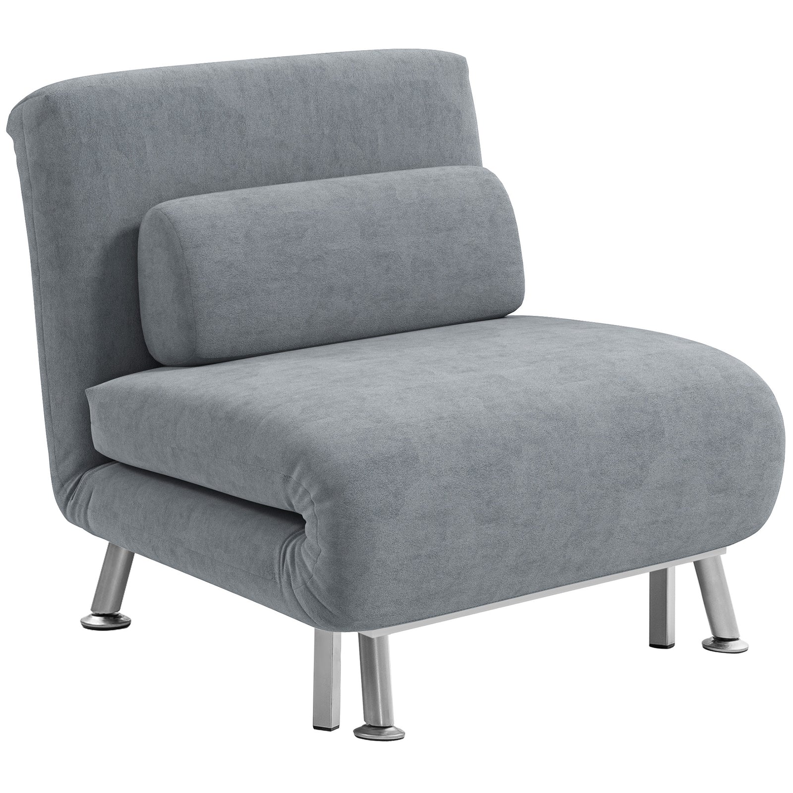 Single Velvet-Feel Sleeper Chair - Grey