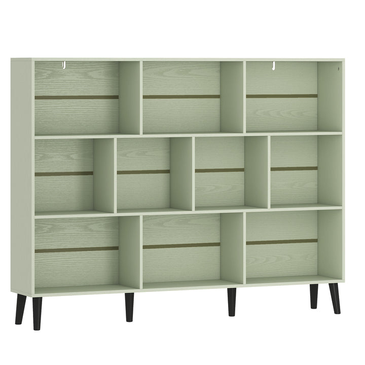 10-Cube Bookcase, 3-Tier Book Shelf with Solid Wood Legs, 140 cm Moder