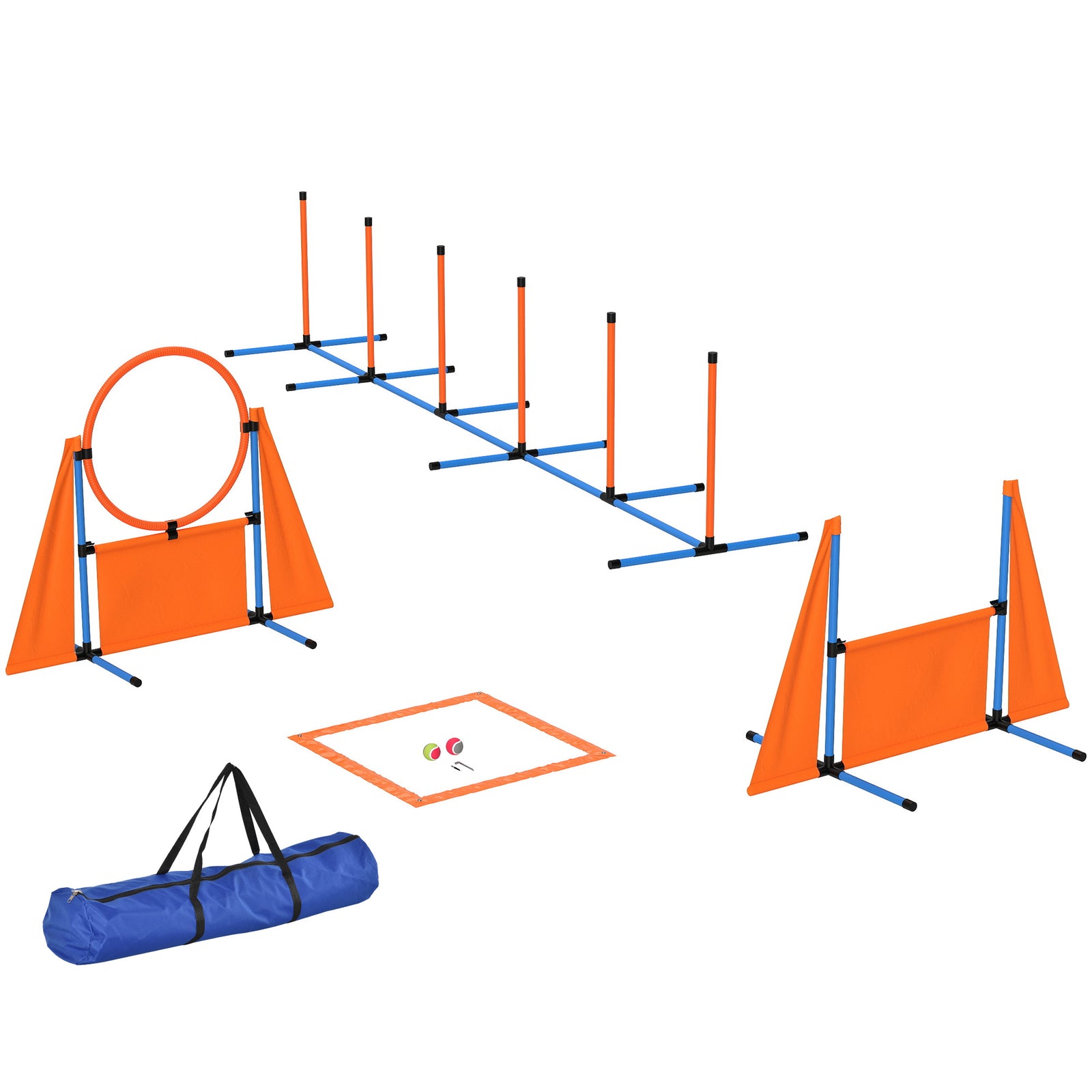 6-Piece Dog Agility Equipment Set with Weave Poles, Jump Ring, Hurdle, Pause Box, Bag, Orange