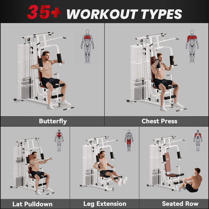 Multifunction Home Gym Weight Training Workout Station Fitness Strength Machine, White