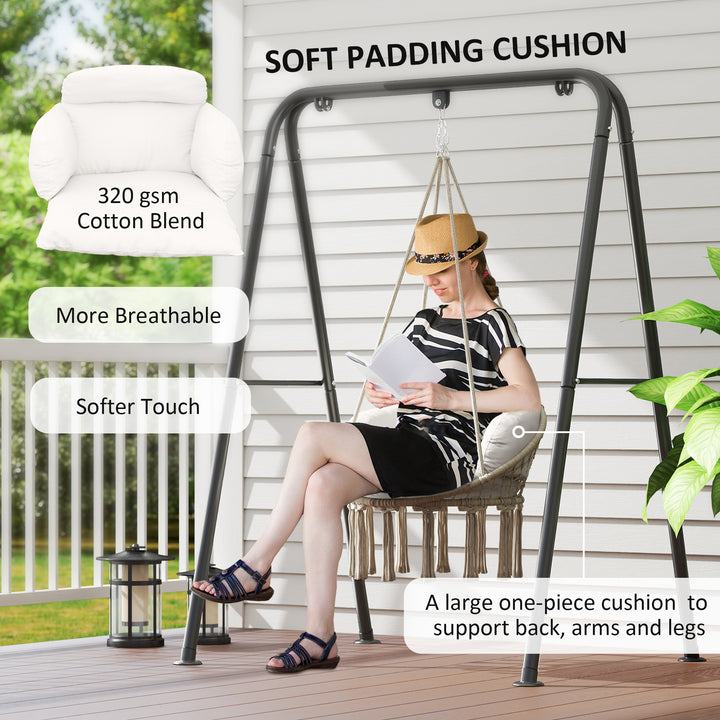 Hanging Chair Outdoor Hammock Chair with Soft Cushion, Cotton Rope Boho Style Swing Chair, Hanging Garden Swing Seat for Indoor Outdoor, Cream White