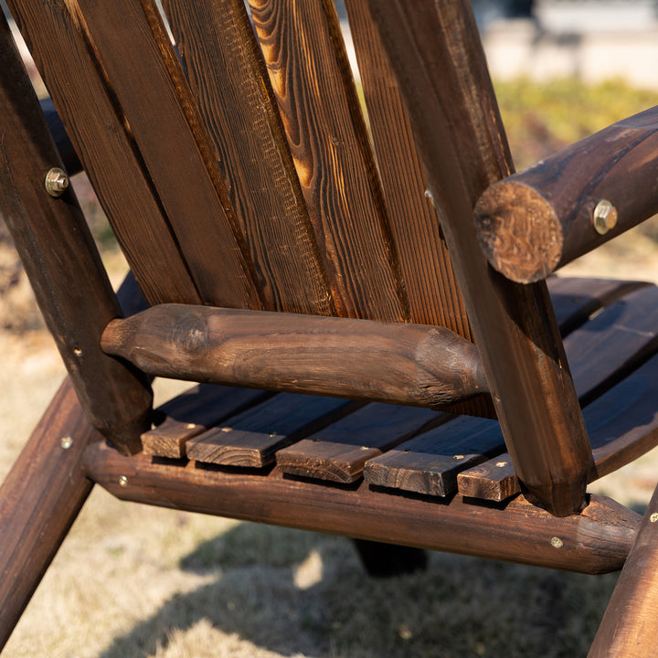 Outsunny Adirondack Chair with Ergonomic Design, Wooden Garden Patio Furniture for Lounging and Relaxing, Carbonised Colour