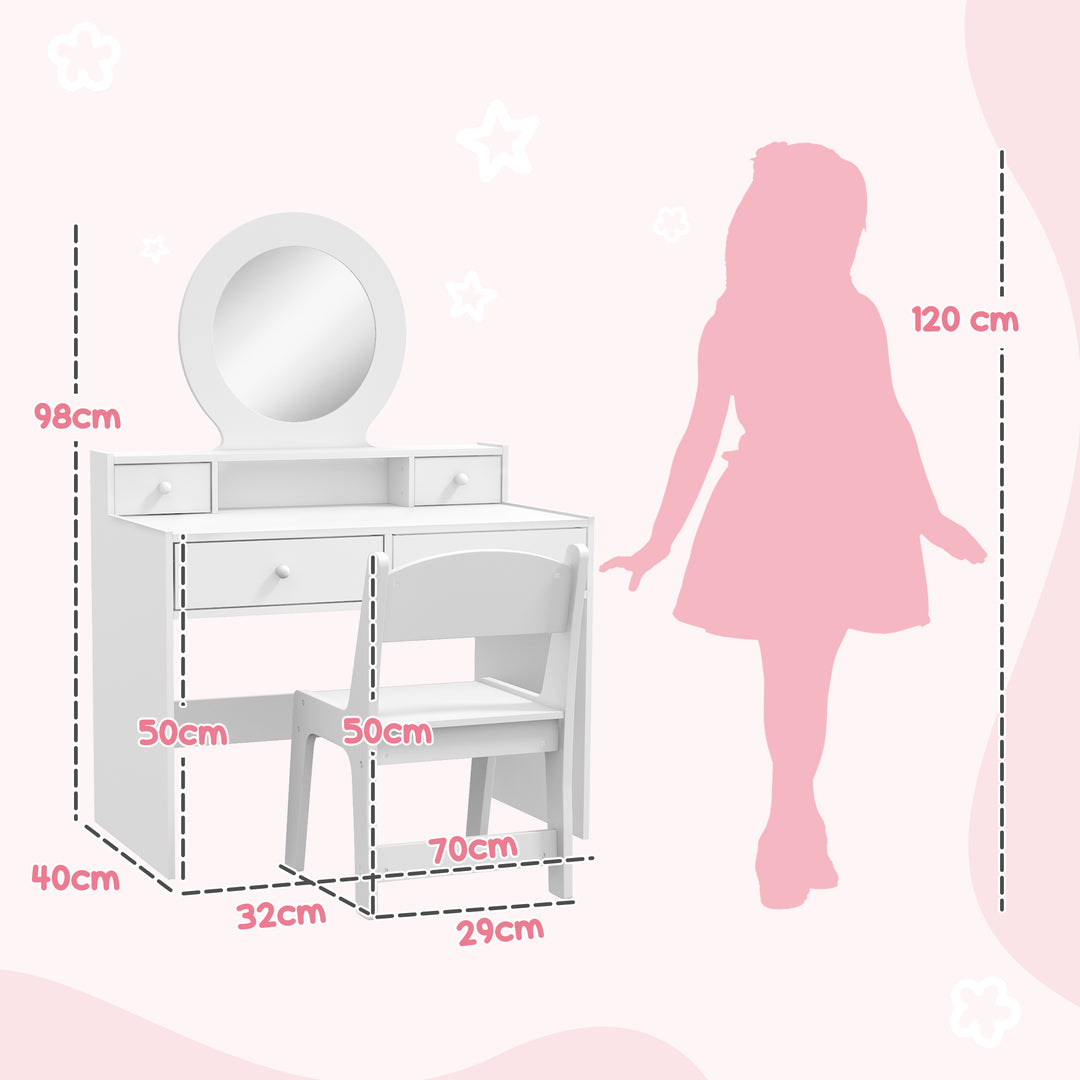 Kids Dressing Table Set Kids Make up Table with Stool and Mirror, Stor