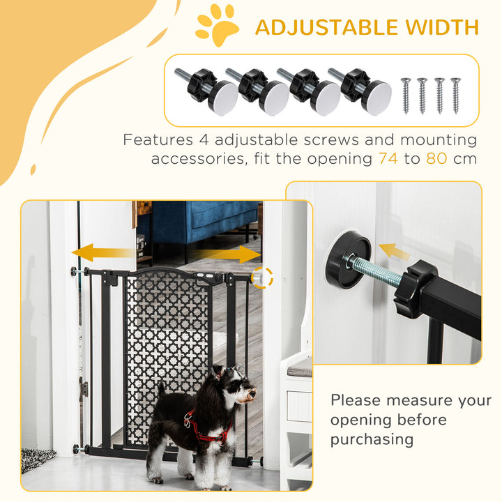 PawHut 74-80 cm Pet Safety Gate Barrier Stair Pressure Fit with Auto Close and Double Locking for Doorways, Hallways, Black | Aosom UK