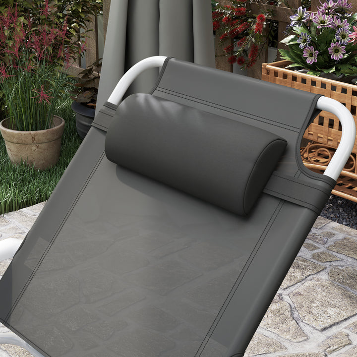 Foldable Lounge Chair with 4-Level Adjustable Backrest & Headrest - Charcoal Grey