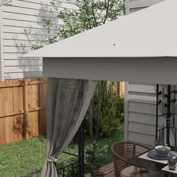 Outsunny 3(m) x 3(m)  Double Roof Outdoor Garden Gazebo Canopy Shelter with Netting, Solid Steel Frame, Light Grey