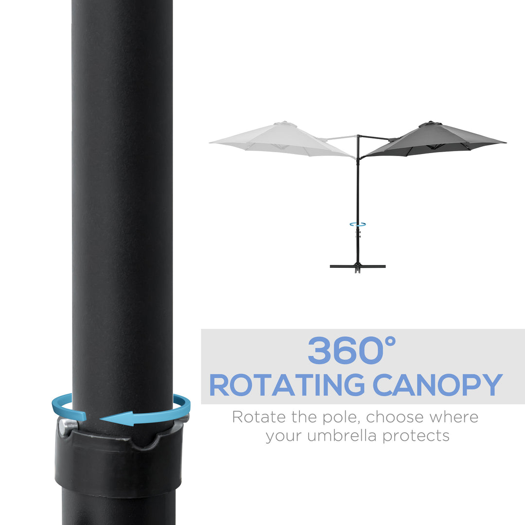 2.5M Garden Cantilever Parasol, Offset Roma Patio Umbrella Hanging Sun Shade Canopy Shelter with 360° Rotation and Cross Base, Dark Grey