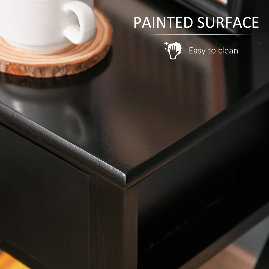 End Table, Sofa Side Table with Drawer X Bar Bottom Storage Shelf, Nightstand Bedside Table for Bedroom or Living Room Black
