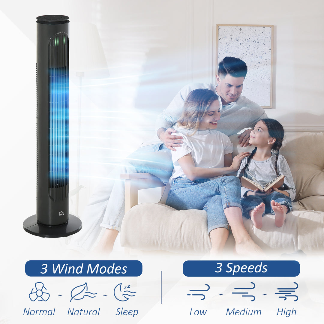 30'' Freestanding Tower Fan, 3 Speed 3 Mode, 10h Timer, 70 Degree Oscillation, LED Light, 5M Remote Controller, Dark Grey