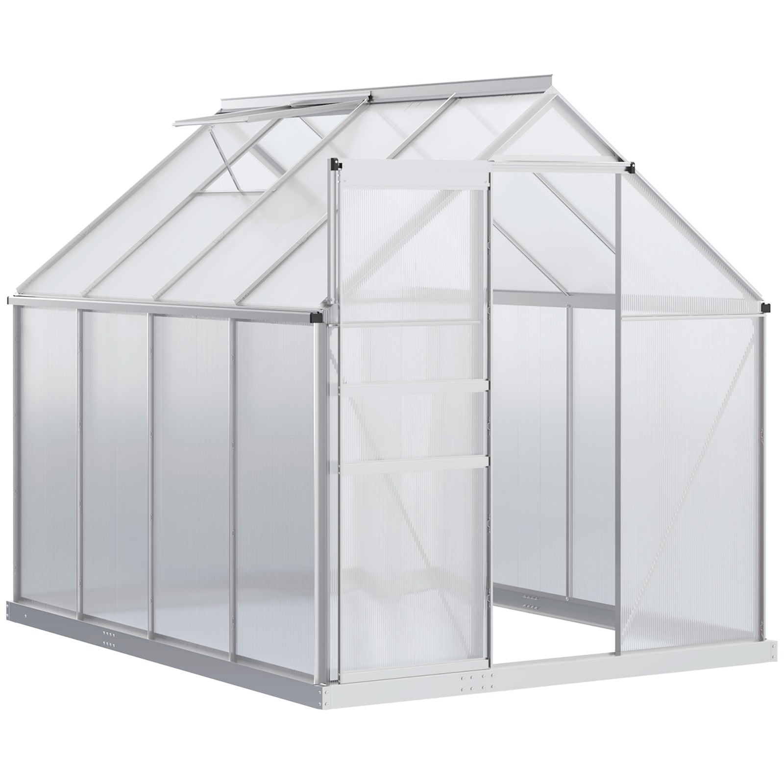 190 x 253 cm Walk-In Polycarbonate Greenhouse - Silver-Tone