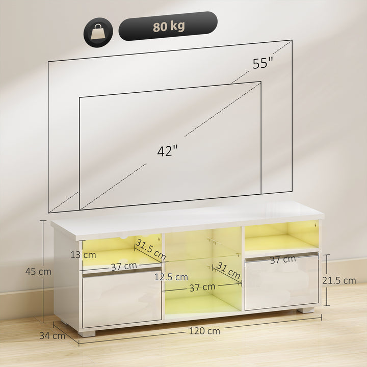 TV Stand Cabinet with LED Lights - High Gloss White