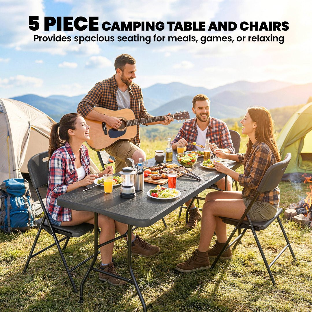5 Piece 6ft Foldable Table and Chairs, Portable Picnic Table Set with 