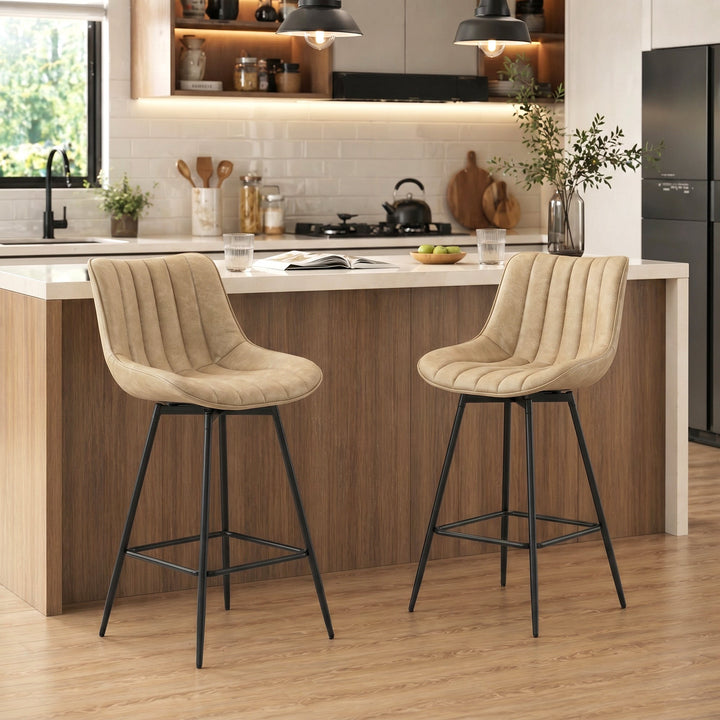 Set of 2 PU Leather Swivel Bar Stools