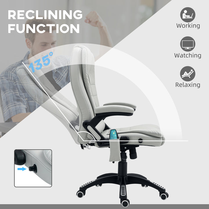 6-Point Massage Office Chair with Seat Heated for Home Office, PU Leather High Back Executive Desk Chair with Adjustable Height and 360° Swivel for Work Study, Light Grey