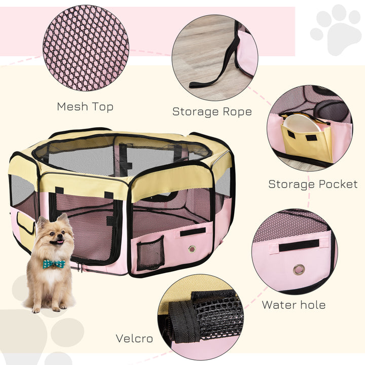 MCL Fabric Pet Whelping Box Dog Cat Puppy Playpen Rabbit Guinea Pig Play Pen in Pink With Carry Bag Small Dia 90 x 41Hcm