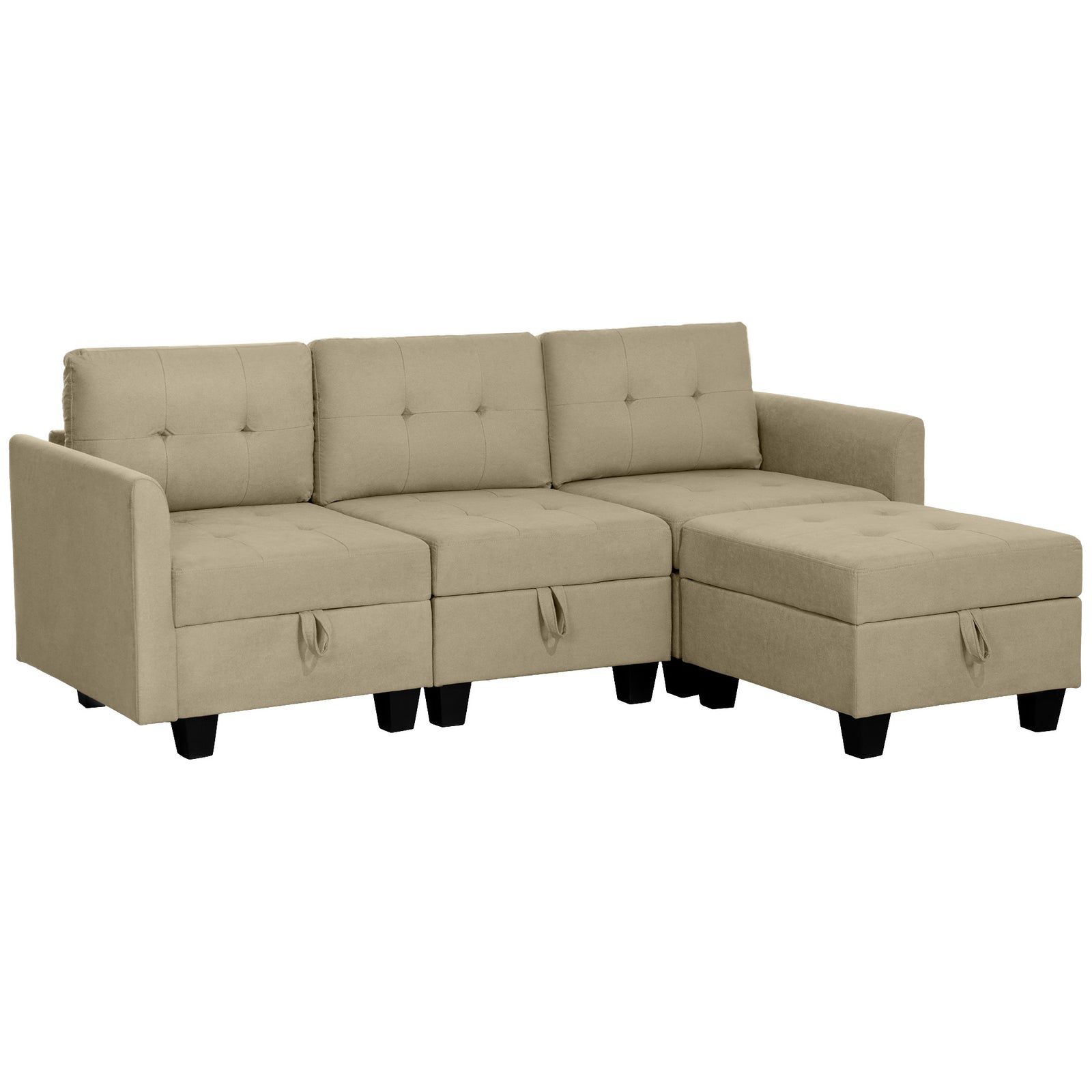 L' Shape Modular Sofa, with Storage - Light Brown