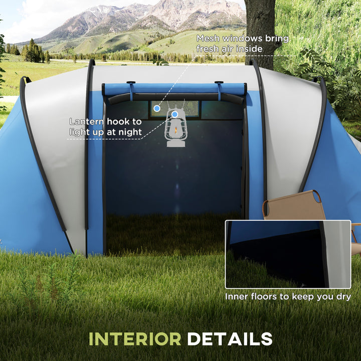 Two-Man Tent, with Bedrooms, Living Room and Canopy - Blue