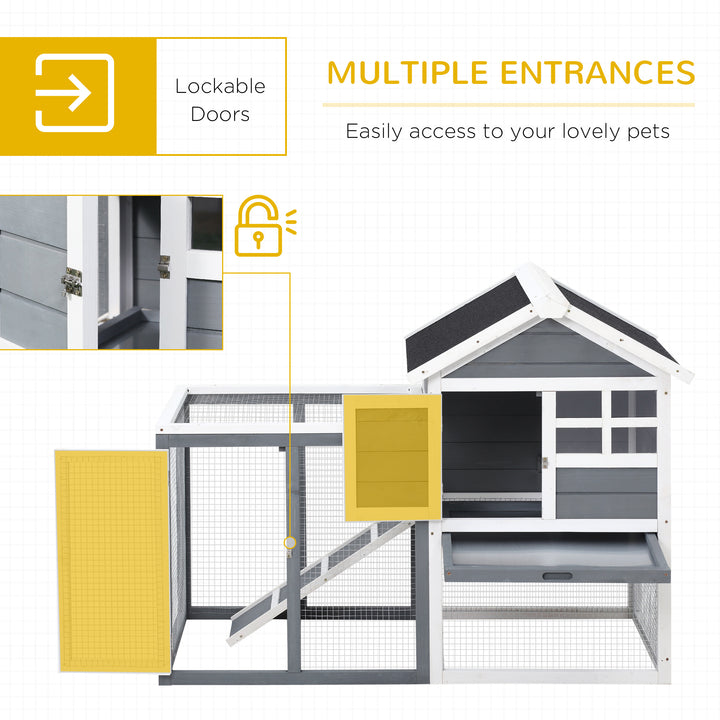 PawHut 2 Tier Wooden Rabbit Guinea Pig Hutch Guinea Pig Cage Bunny Cage Pull Out Tray Small Animal House w/ Ramp 122 x 62.6 x 92 cm