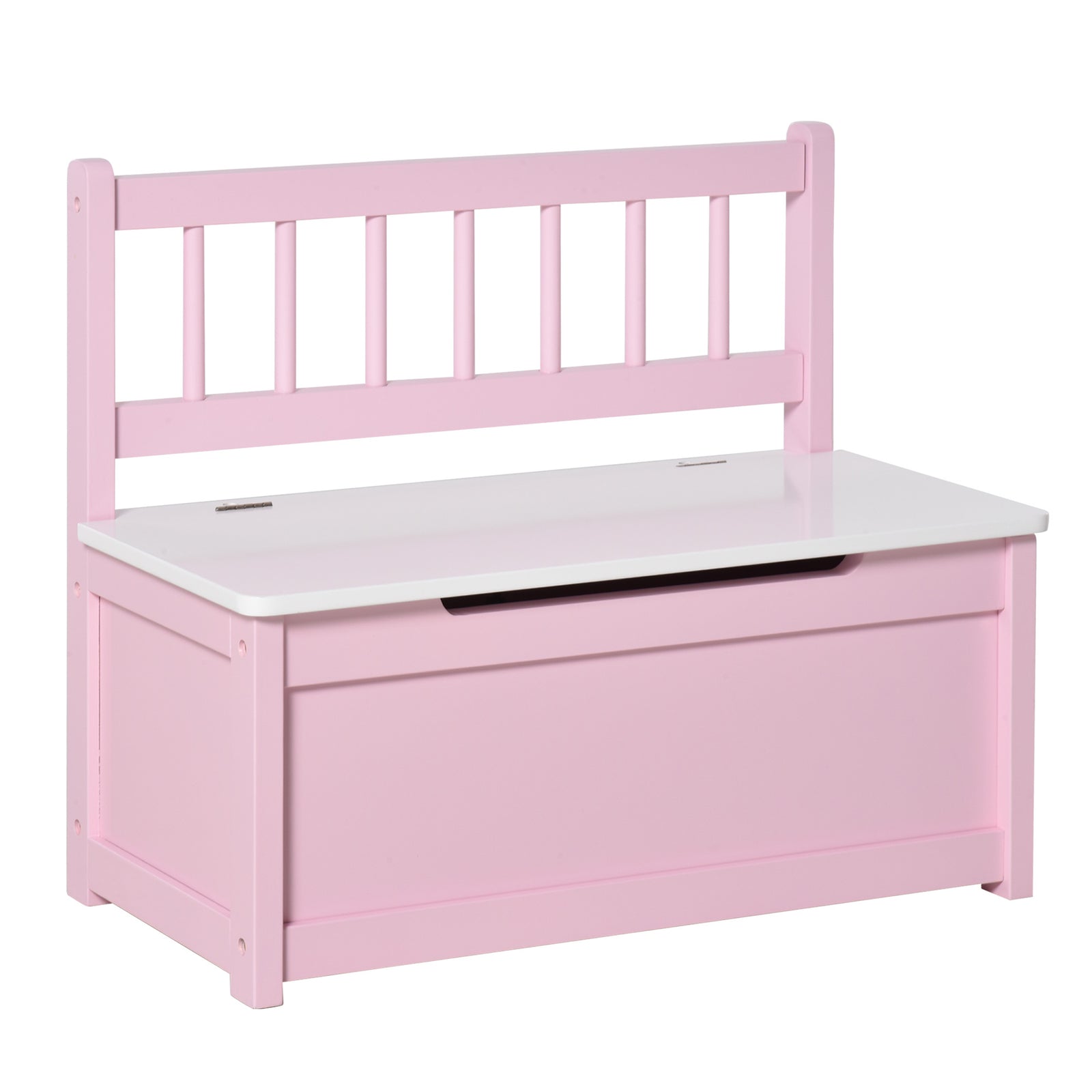 2 In 1 Wooden Toy Box, Seat Storage Bench, Storage Chest Cabinet Organiser with Safety Pneumatic Rod, Pink