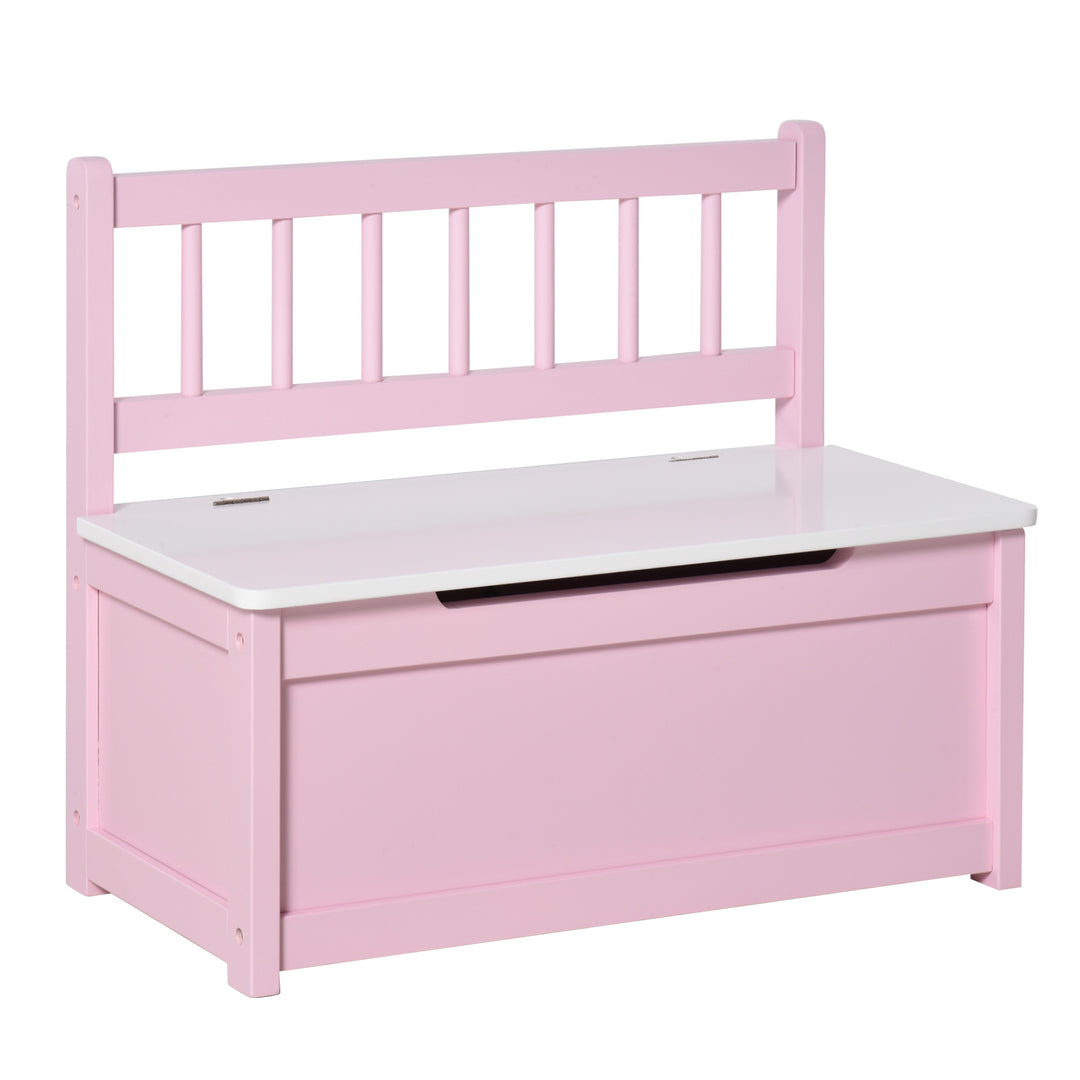 MCL 2 In 1 Wooden Toy Box, Seat Storage Bench, Storage Chest Cabinet Organiser with Safety Pneumatic Rod, Pink