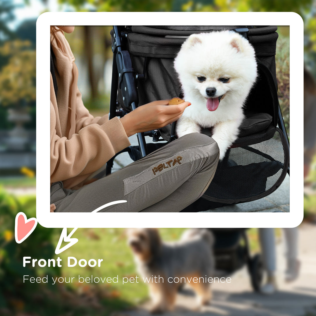 MCL Dog Pram Dog Stroller Foldable Pet Pushchair with 4 Wheels, Safety Leashes, Cup Holder for Small Dogs, Black