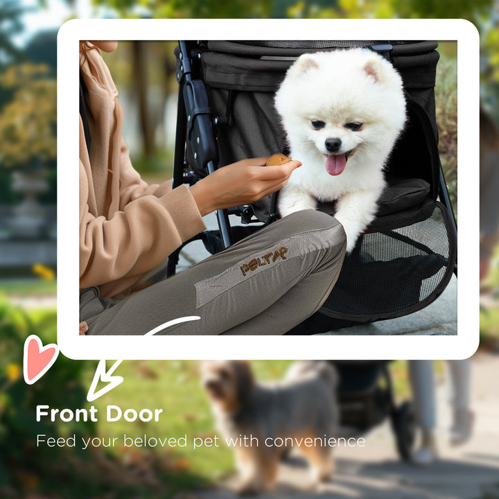 MCL Dog Pram Dog Stroller Foldable Pet Pushchair with 4 Wheels, Safety Leashes, Cup Holder for Small Dogs, Black