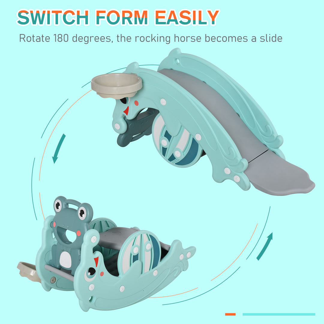 MCL 3-in-1 Baby Rocking Horse Portable Slide Basketball Hoop Equipment Indoor Outdoor Playground Toy, Age 18-36 Months, Green